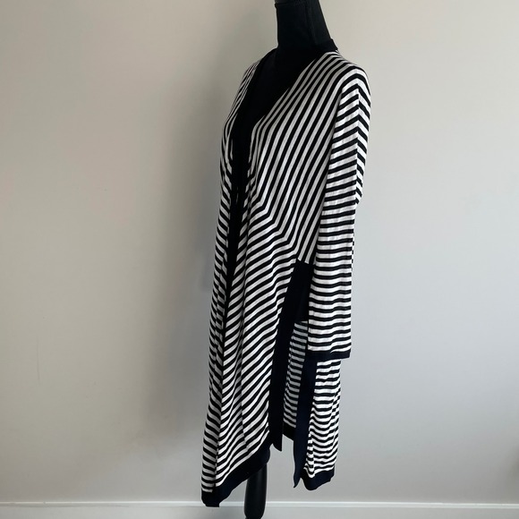 Cabi Black White Stripe Long Duster Cardigan Sweater Open Front Size L - Picture 3 of 5